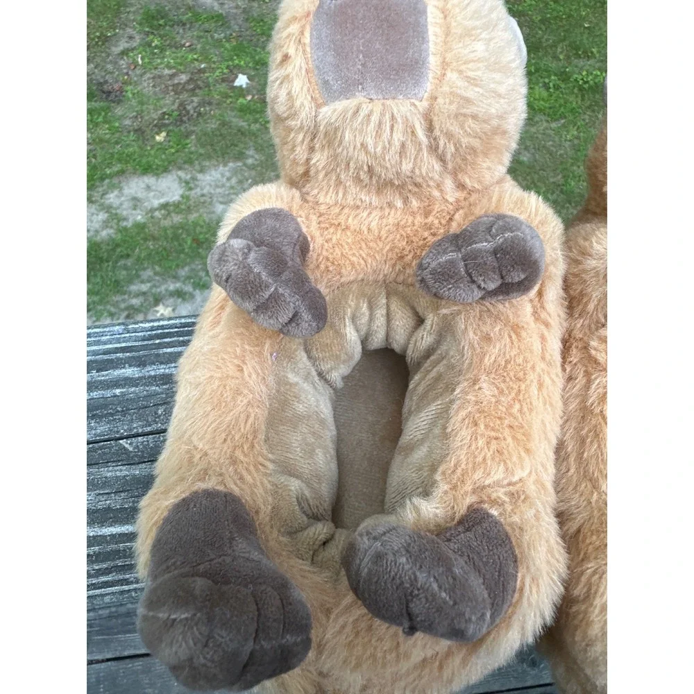 Oooh Geez Capybara Plush Slippers Tan Brown Orange Fruit Novelty House Shoes
